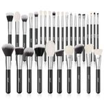 BEILI 30Pcs Professional Makeup Brush Set Original Natural-Synthetic Kabuki Foundation, Face Powder, Highlighter, Contour, Eye Shadow, Eyebrow, Eyeliner, Makeup Tools Kit (Classic Black)…