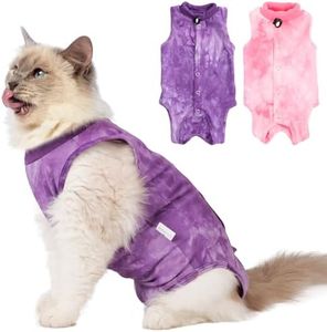 2 Pack Cat Surgery Recovery Suit Clothes for Female and Male,Cat Onesie Shirts for Cats After Surgery,Cat Spay Surgical Recovery Suit,Cat Cone to Stop Licking Abdominal Wound Alternative-Pink&Purple,M