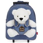 PERLETTI Carry On Backpack Plush Polar Bear Children 3 4 5 Years - Toddler Boy Girl Handbag Removable Stuffed Soft Bear Detachable Wheels - Small Rolling Luggage Kids - 32x28x11 cm (Polar Bear)