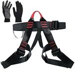 Climbing Harnesses, three-point safety Harness Kits,Half Body Safety Belt for Tree Rock Climbing,Mountaineering, Fire Rescue, Higher Level Caving, Rappelling, Sport Climbing (Gloves included)