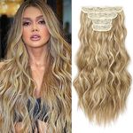 REECHO Hair Extensions, 4PCS Clip in Hair Extensions HE001 Natural Soft Synthetic Hairpieces for Women (20 Inch-200 Gram (Pack of 4), Golden Blonde with Highlights)