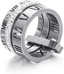 Jarlinwel Stainless Steel CZ Zirconia Roman Numeral Ring For Women Stacking Thumb 3 in 1 Spinner Rings, Silver,Stainless Steel,Zirconia, Cubic Zirconia