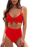 Blooming Jelly Womens High Waisted Bikini Set Tie Knot Two Piece Swimsuit Bathing Suit Swim Suits 2024 (Large, Red)