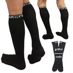 gr8ful® Compression Socks for Men & Women | Fab for Running, Calf Injury, Shin Splints, Achilles Tendonitis, Travel & Pregnancy | Reduce Swelling + Pain, Aid Recovery. Black, 15-20mmhg, 1 Pair S/M