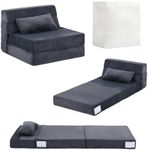 Tiita Folding Sofa Bed for Kids, Quad-Fold Mattress with Pillow, Soft Plush Couch, Portable Storage Bag, Convertible Lounger, for Playroom, Living Room, Guest Room, Navy