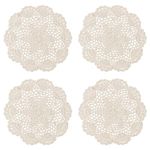 WLLHYF 4 Pack Vintage Crochet Doilies 8 Inches Round Cotton Handmade Lace Placemats Crafts Tables Food Bulk Doily Cloth Set Corrugated Edge for Wedding Birthday, Beige