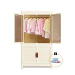 Wardrobe Closet, Portable Clothing Storage Rack , Garment Rack with Drawers, Foldable Plastic Large Clothes Cabinet with Wheels & 10 Hangers for Bedroom, Nursery, Cubby, Clothes, Creamy White