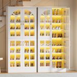 Tribesigns 69" Tall Shoe Cabinet with Doors and Led Light, 8-Tier Wooden Shoe Rack Organizer with Adjustable Shelves, Narrow Shoe Storage Cabinet for Entryway, Hallway, Living Room, White, 2PC