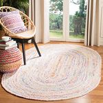 SAFAVIEH Braided Collection 4' x 6' Oval Ivory/Multi BRD210B Handmade Boho Reversible Cotton Area Rug