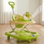 Mee Mee 360° Baby Activity Walker | 3 Level Adjustable Height, Foot Mat, Musical Detachable Toy Bar | Parental Push Handle, Anti-Rollover Folding Walker for Boys, Girls, Kids | 6-18 Months 15kg-Green