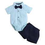 Hopscotch Cotton Blend Boys Stripe Bodysuit And Shorts Set In Blue Color For Ages 9-12 Months