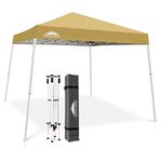 EAGLE PEAK 10x10 Slant Leg Pop-up Canopy Tent Easy One Person Setup Instant Outdoor Canopy Folding Shelter 10x10 Base 8x8 Top (Beige)