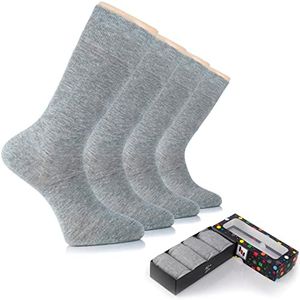 Hugh Ugoli Men's Rayon Dress Socks for Business & Trouser, Thin & Seamless Crew Socks, 4 Pairs with Gift Box, Light Grey 2, Shoe Size: 8-12