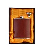 Icy Shots Stainless Steel and Stitched Leather Hip Flask 8 Oz (230 Ml) for Men - Liquor Flask Or Wine Whiskey Alcoholic Beverage Holder with Funnel Gift Set - Classy Brown