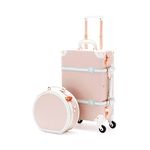 COTRUNKAGE Vintage Luggage Sets 2 Pieces, 20 Inch TSA Approved Carry On Suitcase with Spinner Wheels, Small Travel Hat Box for Women, Cherry Pink