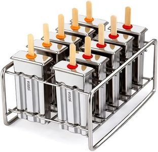 ecozoi Stainless Steel Popsicle Molds and Rack - 10 Square Ice Pop Makers + 50 Reusable Bamboo Sticks + 20 Silicone Seals + 1 Cleaning Brush + 1 Rack