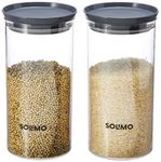 Amazon Brand - Solimo Plastic Storage Jar and Container Set I Air Tight & BPA Free Containers For Kitchen Storage Set I Grocery Kitchen Container Set I Multipurpose Jar, 1400 Ml Each, Set 2, Grey