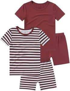 JunNeng Bamboo Viscose Pajamas for Toddler 4 Piece Summer Baby Boys Snug Fit Short Sleeve Striped PJs Sleepwear, 6-7 Years