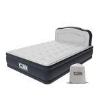 YAWN AIR Bed - Self-Inflating Airbed Double Size - Great Guest Bed, Camping Mattress - Built-in Pump & Headboard - Grey Fabric Material - Available in UK Single, Double & King