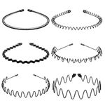 GRACIOUS MART Metal Hair Band for Men - 6 Pieces Metal Headband Wavy Hairband Spring Hair Hoop for Women Sports Fashion Hair Bands Unisex Black Elastic Headbands Non Slip Simple.