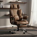 DROGO Ergonomic Office Chair for Work from Home 400LBS, PU Leather Computer Chair for Study with High Back, Cushion Seat, Armrest, Head & Lumbar Support | Gaming Chair with Footrest & Recline (Tan)