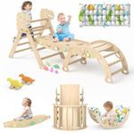 KidsBuddy Pikler Triangle Set with Pillow 9 in 1 Climbing Toys for Toddlers 1-3 Indoor Baby Climbing Gym Toddler Montessori Toys Wooden Climbing Toys with Maze Toys, Shape Sorting Toys, Dinosaur Car