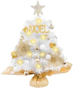 XmasExp Mini Christmas tree Christmas White Tree Artificial Xmas Tree Small Christmas Tree with Semi-circular Base Artificial Holiday Tabletop Christmas Tree Holiday Decoration for Home, Office, Party
