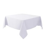 Biscaynebay Fabric Tablecloths 54 X 54 Inches Square, White Water Resistant Tablecloths for Dining, Kitchen, Wedding and Parties etc. Machine Washable