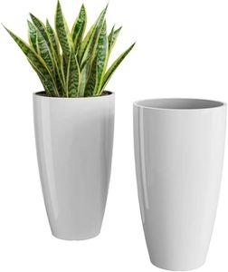 SUPERIOZONE Plastic Tower Pot 15 inch Flower Pots for Home Office Garden Balcony Plant Container Set (White) Pack 2 (Tower Pot 15 INCHES)