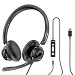 KONNAO USB Headset with Microphone, 3.5mm Wired Computer Headsets with Noise Cancelling Microphone, Stereo Headphones with MIC for PC, in Line Controls, Work Headset for Skype Zoom Tablet Laptop