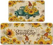 cusugbaso Sunflower Kitchen Decor, Sunflower Kitchen Rugs Set of 2 - Farmhouse Gnomes and Truck Kitchen Mat for Floor - Spring and Summer Sunflower Decor and Accessories for Home 17"x27+17"x47"