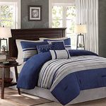 Madison Park MP10-2263 Palmer 7Piece Comforter Set Queen , Blue, Queen,Blue,Queen