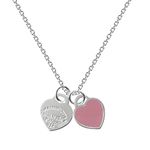 Enamel Heart Necklace, Double Heart-shaped Pendant Necklaces Love Choker Necklace Silver Charm Jewellery Accessories Friendship Graduation Christmas Birthday Gifts for Women Girls A4-AXSGXL (Pink)