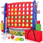 Hipicute Giant 4-in-1 Connect Board Game, Four in a Row Basketball Golf Ring Toss, 42 Rings, 3 Adjustable Heights, HDPE Yard Game for Kids & Adults, Indoor Outdoor Backyard Party & Camping, Carry Bag
