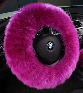 Andalus Luxurious Australian Sheepskin Long Wool Fuzzy Steering Wheel Cover, Anti-Slip 15 Inch Fluffy Steering Wheel Cover Offers a Plush Feel, Eco-Friendly Sheepskin Steering Wheel Cover (Hot Pink)