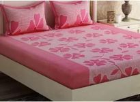 DECORUM Prime Collection 144 TC 3D Printed Pink Flower Poly Cotton Double Bedsheet with 2 Pillow Covers (Pink, 90 x 90 Inch)