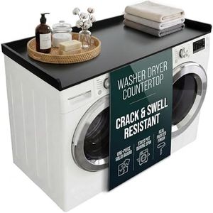 NORTH BLOOM Washer Dryer Countertop 54 Inch, One Piece Solid Board Laundry Room Topper with Edge Rails, Washing Machine Top, Painted Finish, Anti-Slip Feet (Black Color)
