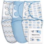 3-Pack Organic Baby Swaddle Sleep Sacks for Newborn - Baby Swaddles 0-3 Months, Baby Swaddle Sack, Blue & Elephant & Stripe, Baby Swaddle Blanket Wrap (Small/Medium)