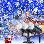 Christmas Projector Lights Outdoor,Christmas Snowflake Projector Lights IP65 Waterproof, LED Rotating Snowfall Decor Garden Party Outdoor Christmas Decoration for Atmosphere - Upgraded 3-Head