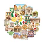 Navy Peony Historical Rome Travel Stickers (28pcs) - Gouache Style, Waterproof, Italy Roman Vatican-Themed Vacation Decals for Scrapbooks, WaterBottle