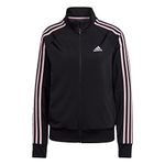 Adidas Womens Primegreen Essentials Warm-Up Slim 3-Stripes Jacket TRACK TOP, Black/true Pink, Small US