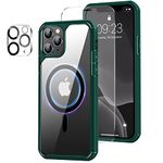 Amizee Magnetic Case Compatible with iPhone 11 Pro Max Case [Compatible with MagSafe] with Screen Protector and Camera Lens Protector Clear Back Shockproof Protective Phone Case (Green)