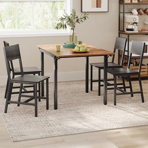 VASAGLE Dining Chair Set of 4, Rustic Wood Chairs with Metal Steel Frame, Easy to Assemble, Comfortable Seat, Modern Farmhouse Chair for Kitchen, Bedroom, Living Room, Charcoal Gray and Ink Black