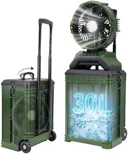 ZMLBTF 30L Portable Misting Fan, Bucket Rolling Mist Fan, 30000mAh Rechargeable Outdoor Cooling Fan with Remote, 4 Speeds, 3-Speed Light, for Patio, Camping, Sports, Outside & Travel(Green)