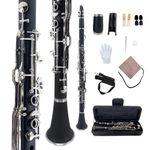 YoungMonic Ebonite G Clarinet in Black with Silver-Plated Keys - Complete Starter Kit with Padded Carry Bag, Mouthpiece, Reeds & Care Supplies(l2)