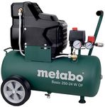 Metabo Compressor for compressed Air Tool Basic 250-24 W OF / 8 Bar Compressor for Mobile Applications / Oil-Free with Manometer