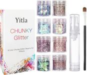 Yitla 8 Color face Glitter Cosmetic Glitter, for Body, Cheeks and Hair, Festival and Party Beauty Makeup - Includes Long Lasting Fix Gel and Brush