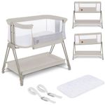 lionelo Luna 2in1 Bedside Crib for babies from Birth to 9kg with Adjustable Height & Incline 4 Lockable Wheels Portable Baby Co-Sleeper Breathable Mesh Washable Mattress & Cover Basket