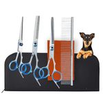 Amazon Basics Dog & Cat Grooming Kit - 4-Piece Stainless Steel Set with Thinning Shear, Trimming Scissors, Curved Scissors & Grooming Comb - All-in-One Pet Grooming Set