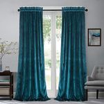 Roslynwood Velvet Curtain Panels Peacock Blue Block Light Window Super Soft Luxury Drapes for Bedroom Thermal Insulated Rod Pocket Curtain for Living Room/52Wx96L Peacock Blue, 2 Panels